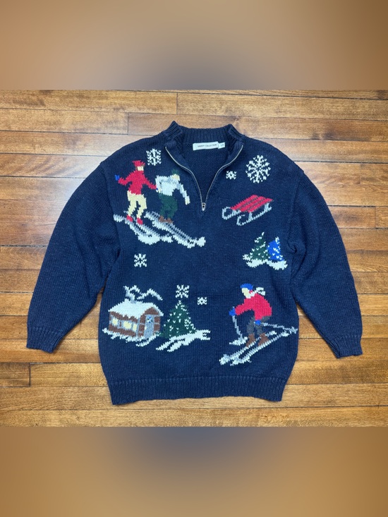 Gaddy Collection Sweaters - Vintage Gaddy Collection Ski Pattern 1/4 Zip Sweater Cotton Blend - Navy